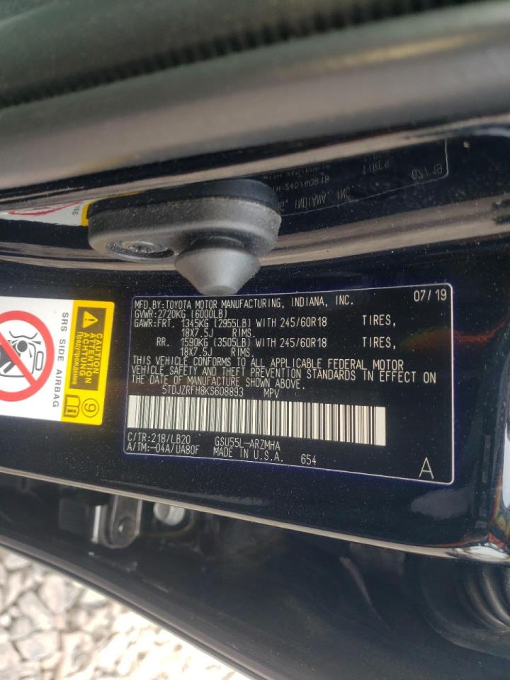 Photo 10 from auction – 2019 TOYOTA HIGHLANDER with VIN 5TDJZRFH8KS608893
