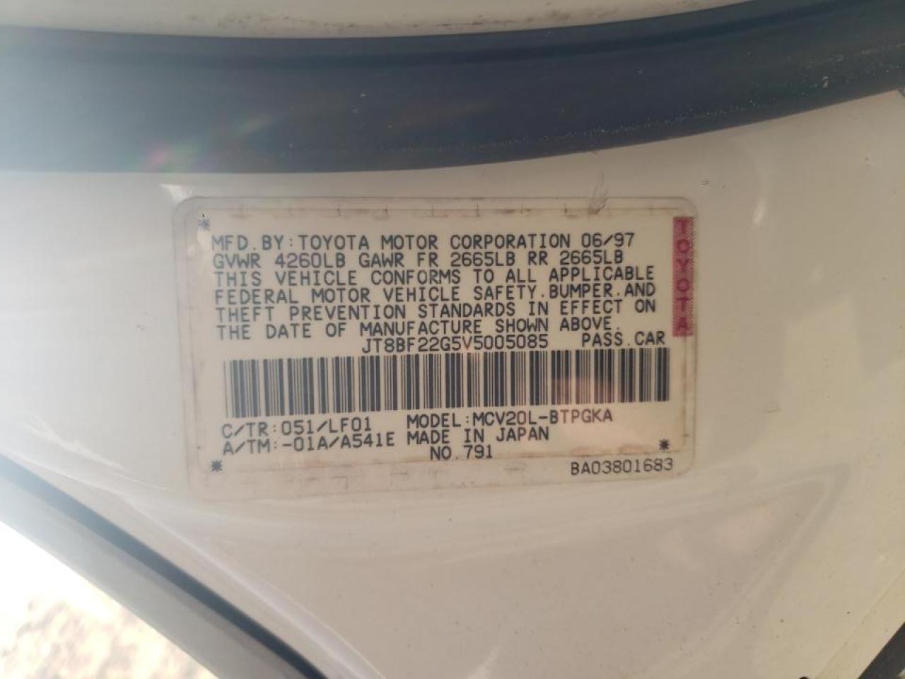 Photo 10 from auction – 1997 LEXUS ES 300 with VIN JT8BF22G5V5005085
