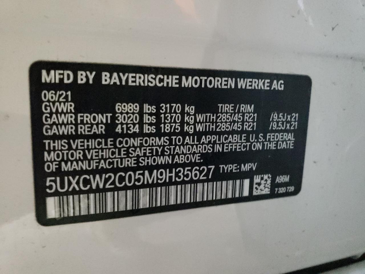 Photo 10 from auction – 2021 BMW X7 XDRIVE4 with VIN 5UXCW2C05M9H35627
