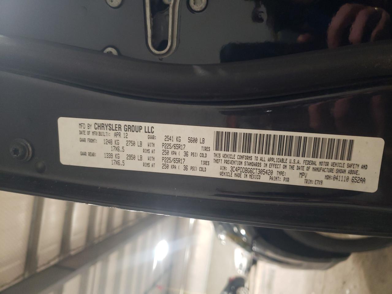 Photo 10 from auction – 2012 DODGE JOURNEY SX with VIN 3C4PDDBG6CT305420