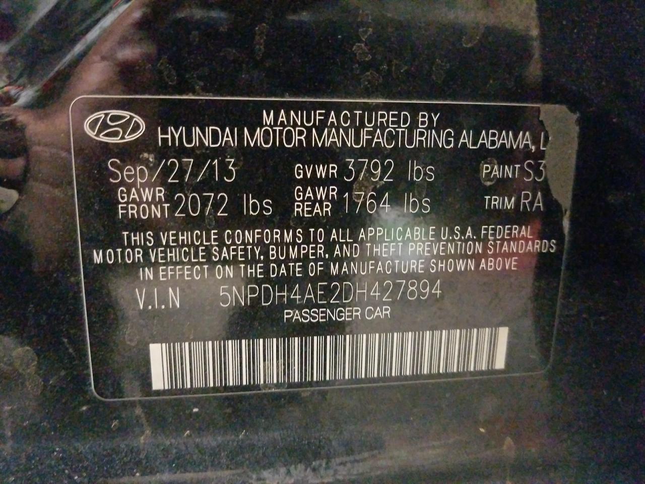 Photo 10 from auction – 2013 HYUNDAI ELANTRA GL with VIN 5NPDH4AE2DH427894