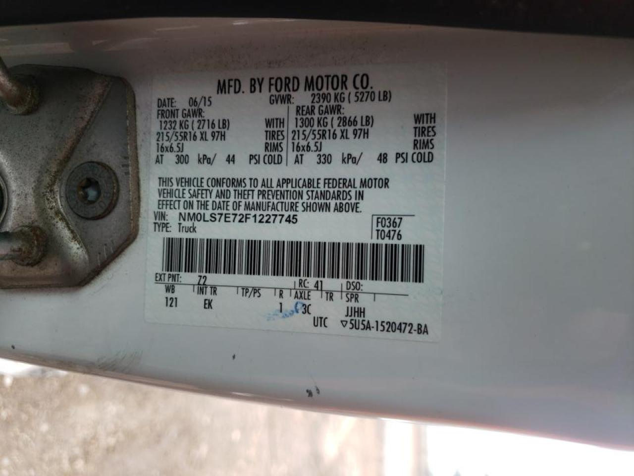 Photo 10 from auction – 2015 FORD TRANSIT CO with VIN NM0LS7E72F1227745