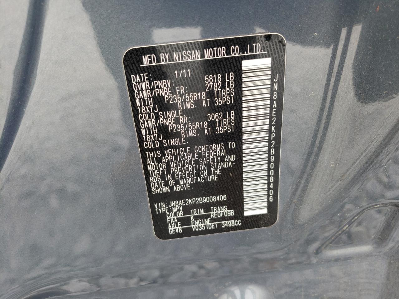 Photo 10 from auction – 2011 NISSAN QUEST S with VIN JN8AE2KP2B9008406
