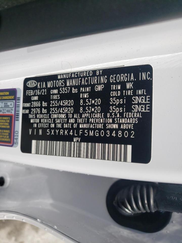 Photo 10 from auction – 2021 KIA SORENTO SX with VIN 5XYRK4LF5MG034802