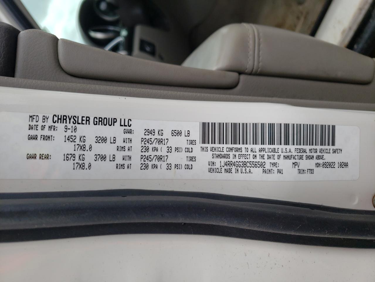 Zdjęcie 10 z aukcji – 2011 JEEP GRAND CHER z VIN 1J4RR4GG3BC556502