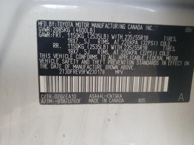 Photo 10 from auction – 2015 TOYOTA RAV4 LIMIT with VIN 2T3DFREV9FW230178