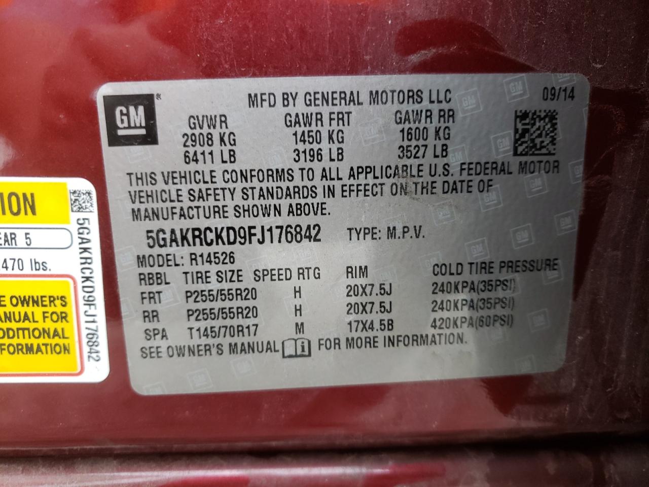 Photo 10 from auction – 2015 BUICK ENCLAVE with VIN 5GAKRCKD9FJ176842