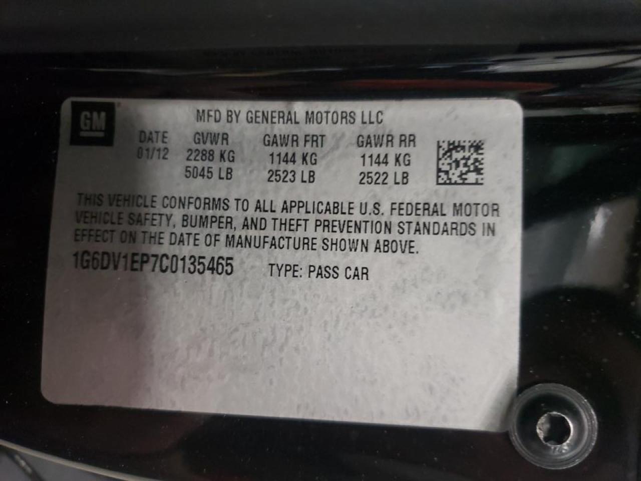 Photo 10 from auction – 2012 CADILLAC CTS-V with VIN 1G6DV1EP7C0135465