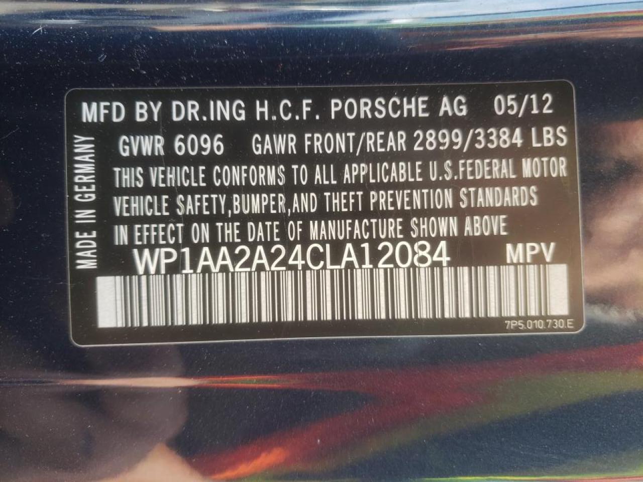 Photo 10 from auction – 2012 PORSCHE CAYENNE with VIN WP1AA2A24CLA12084