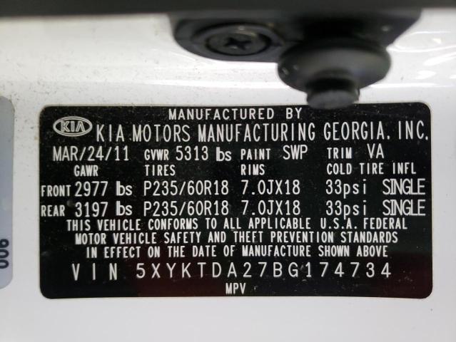 Photo 10 from auction – 2011 KIA SORENTO BA with VIN 5XYKTDA27BG174734