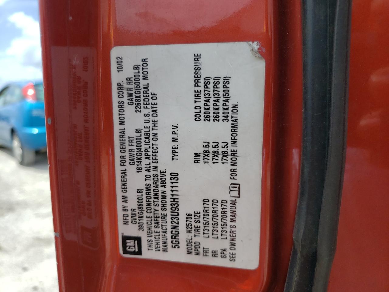 Photo 10 from auction – 2003 HUMMER H2 with VIN 5GRGN23U93H111130