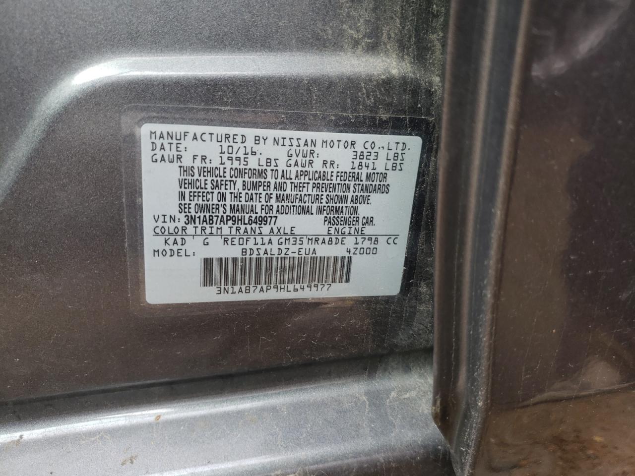 Photo 10 from auction – 2017 NISSAN SENTRA S with VIN 3N1AB7AP9HL649977