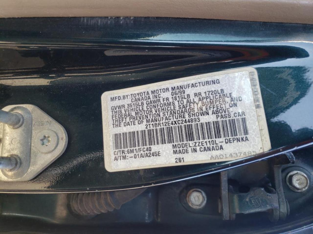 Photo 10 from auction – 1999 TOYOTA COROLLA VE with VIN 2T1BR12E4XC244893