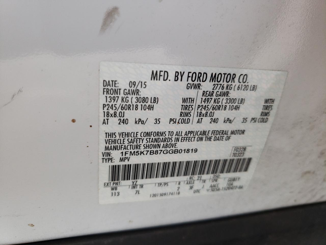 Photo 10 from auction – 2016 FORD EXPLORER with VIN 1FM5K7B87GGB01819