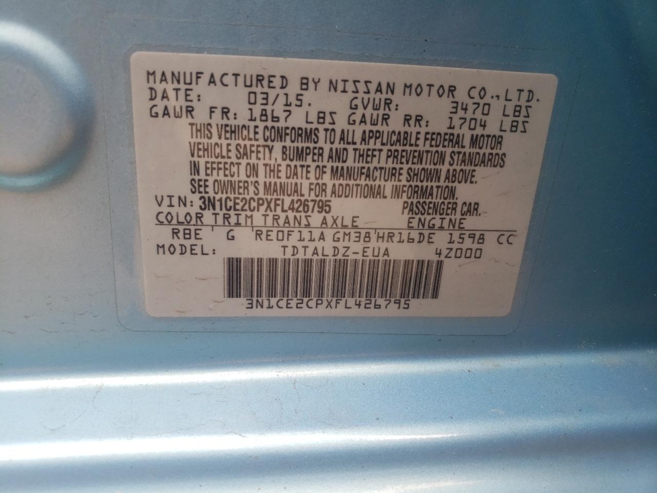 Photo 10 from auction – 2015 NISSAN VERSA NOTE with VIN 3N1CE2CPXFL426795