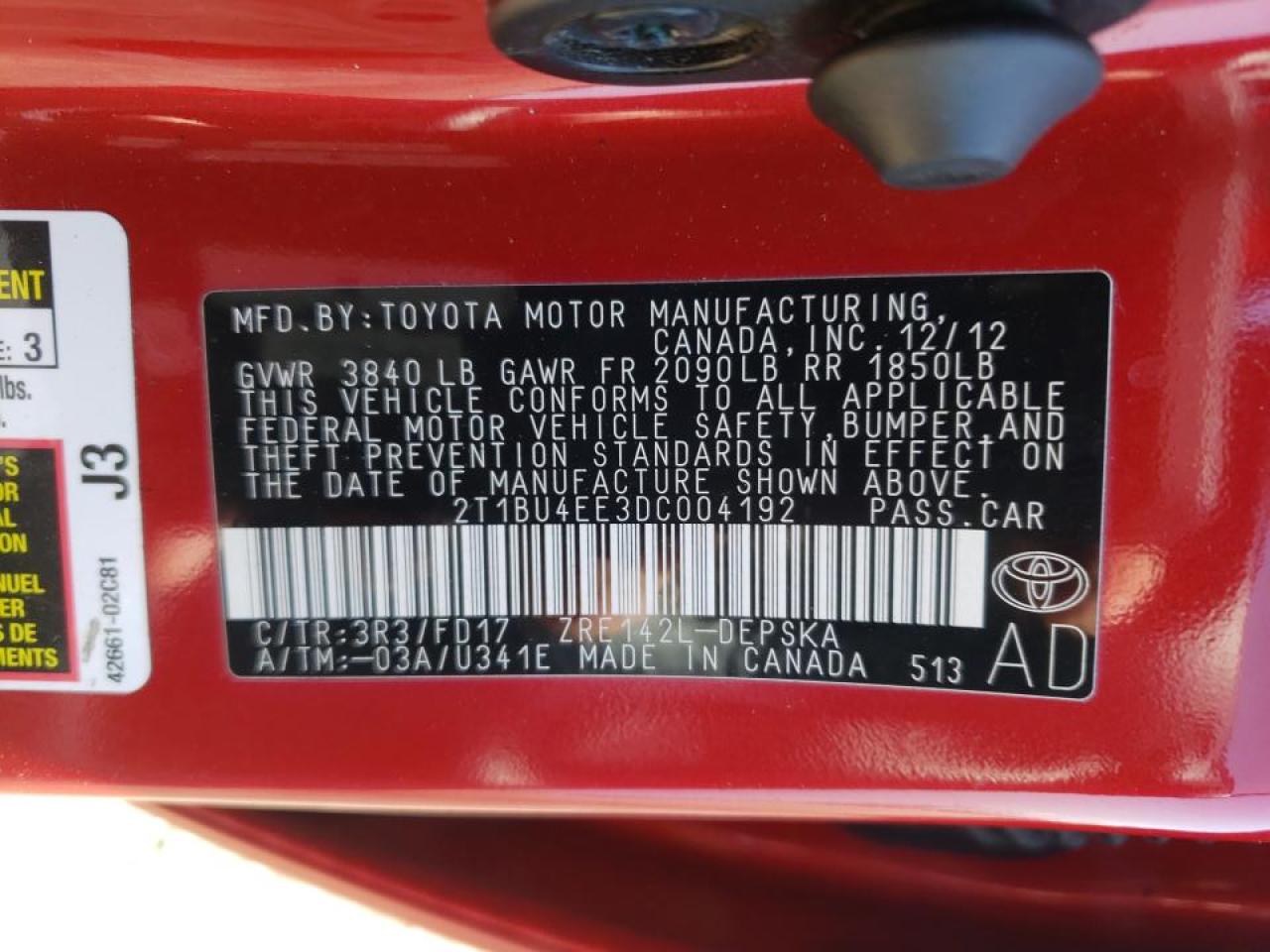 Photo 10 from auction – 2013 TOYOTA COROLLA BA with VIN 2T1BU4EE3DC004192