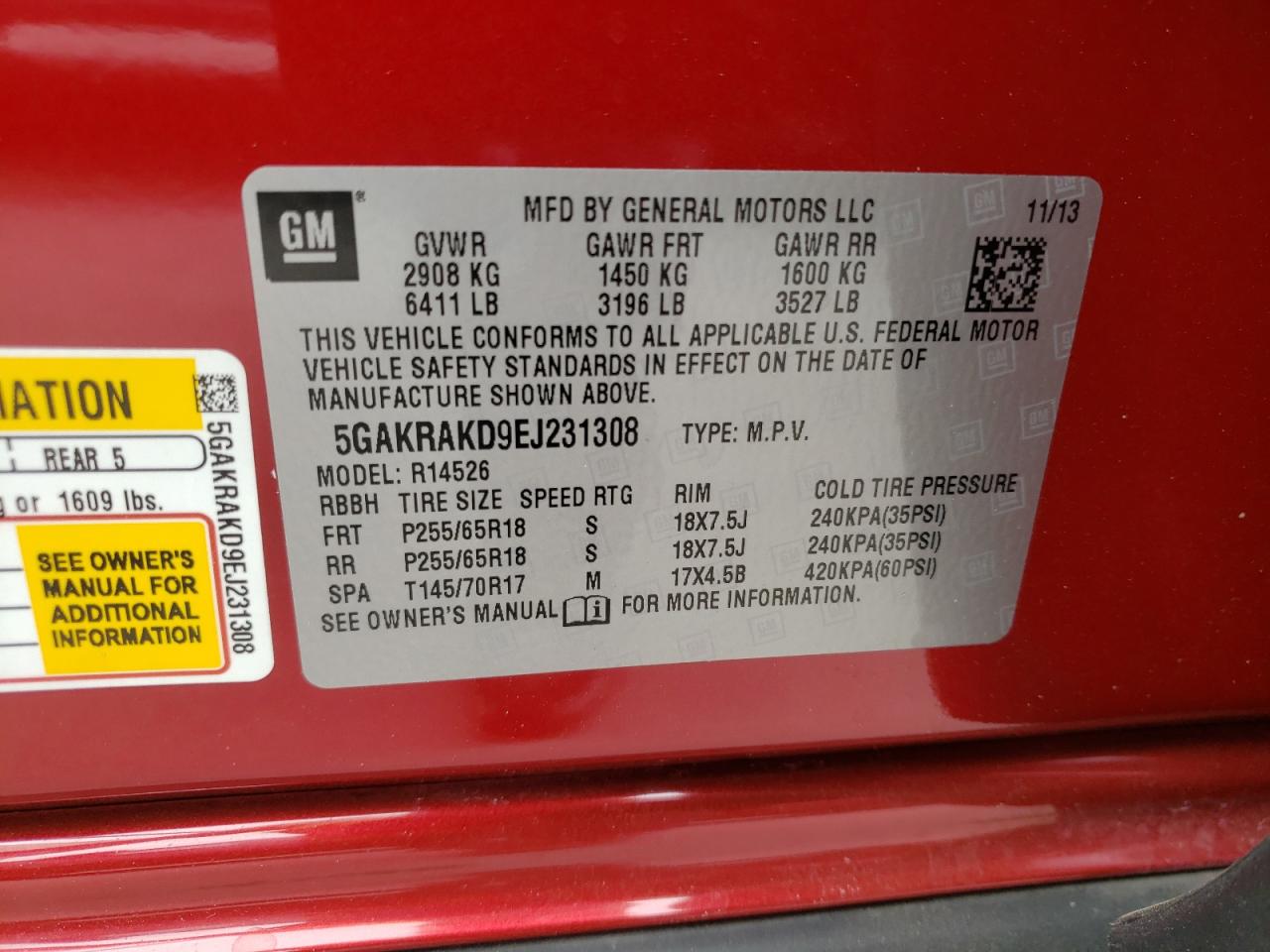 Photo 10 from auction – 2014 BUICK ENCLAVE with VIN 5GAKRAKD9EJ231308