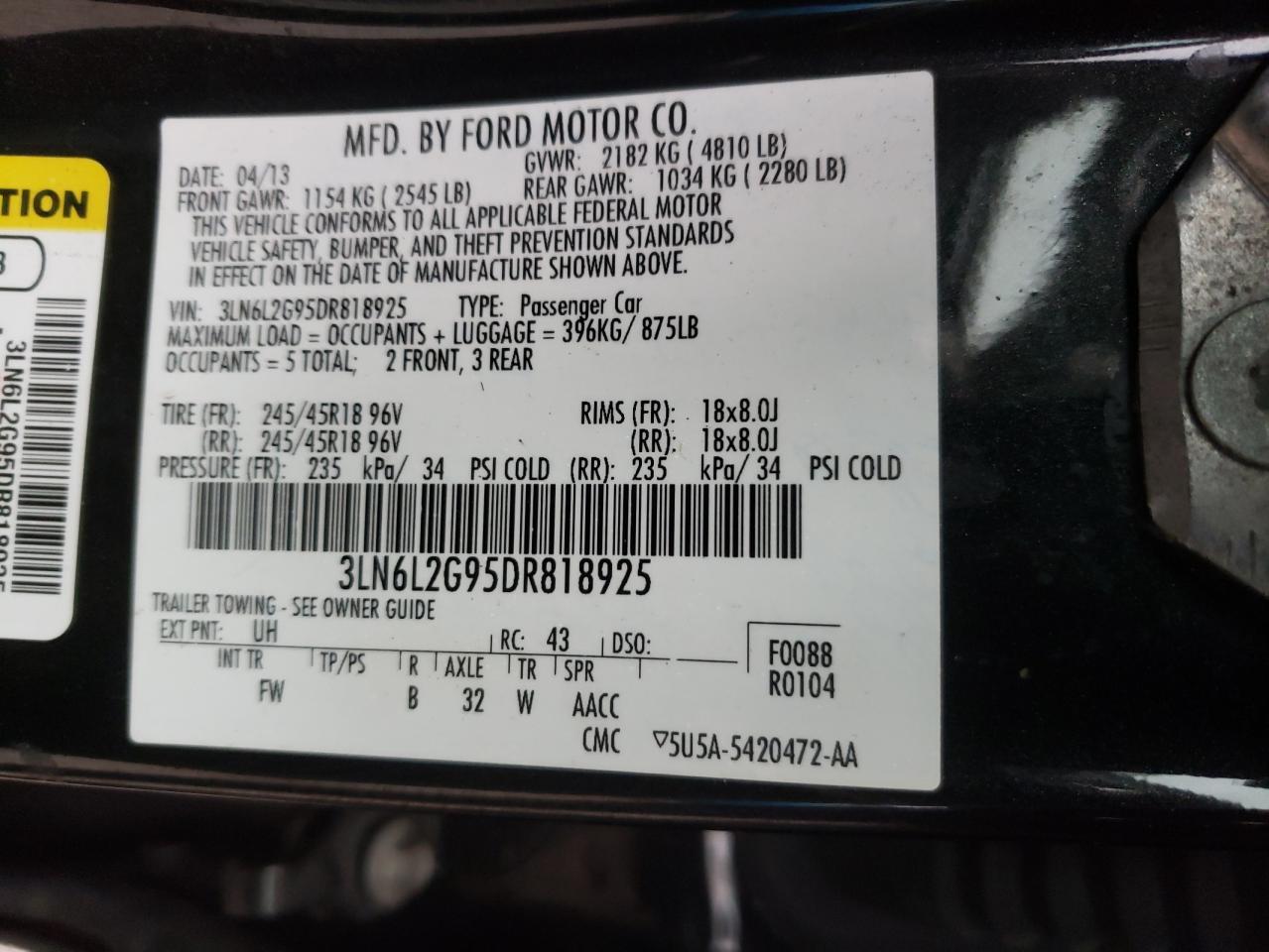 Photo 10 from auction – 2013 LINCOLN MKZ with VIN 3LN6L2G95DR818925