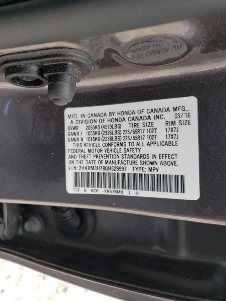 Photo 10 from auction – 2016 HONDA CR-V EXL with VIN 2HKRM3H78GH529997