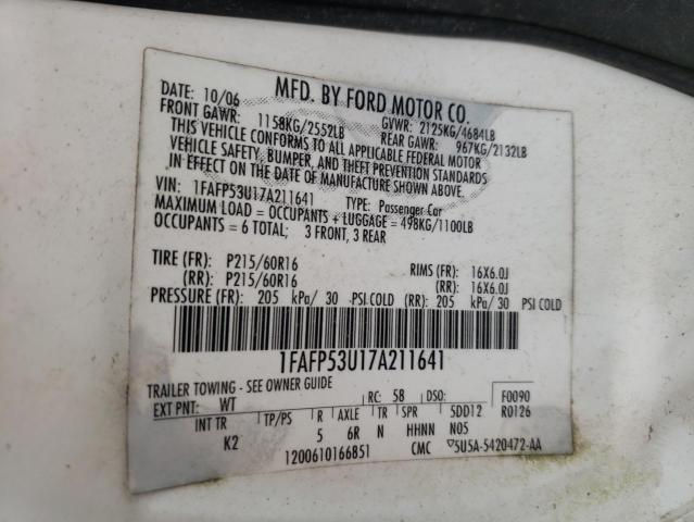 Photo 10 from auction – 2007 FORD TAURUS SE with VIN 1FAFP53U17A211641