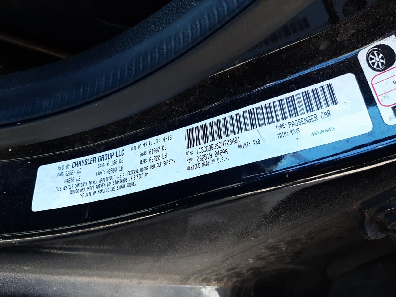 Photo 10 from auction – 2013 CHRYSLER 200 TOURIN with VIN 1C3CCBBG6DN703481