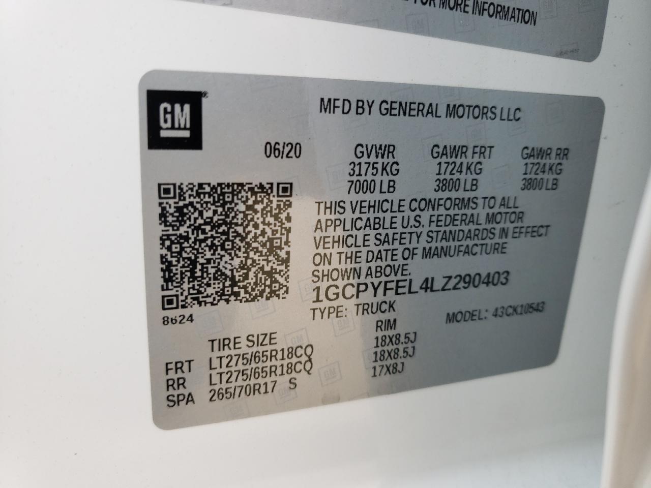 Photo 10 from auction – 2020 CHEVROLET SILVERADO with VIN 1GCPYFEL4LZ290403