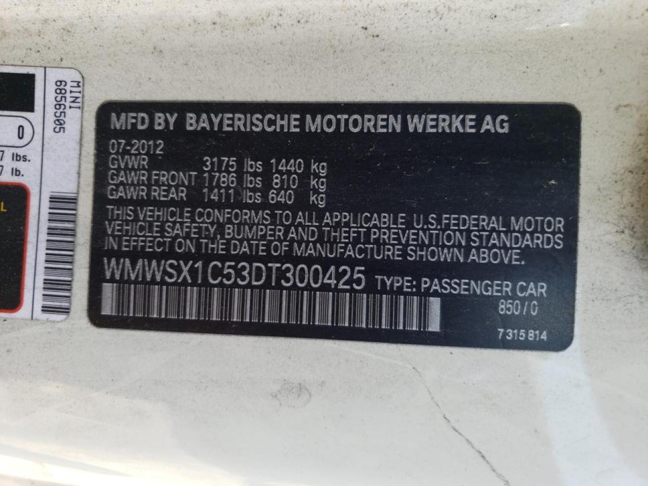 Photo 10 from auction – 2013 MINI COOPER COU with VIN WMWSX1C53DT300425