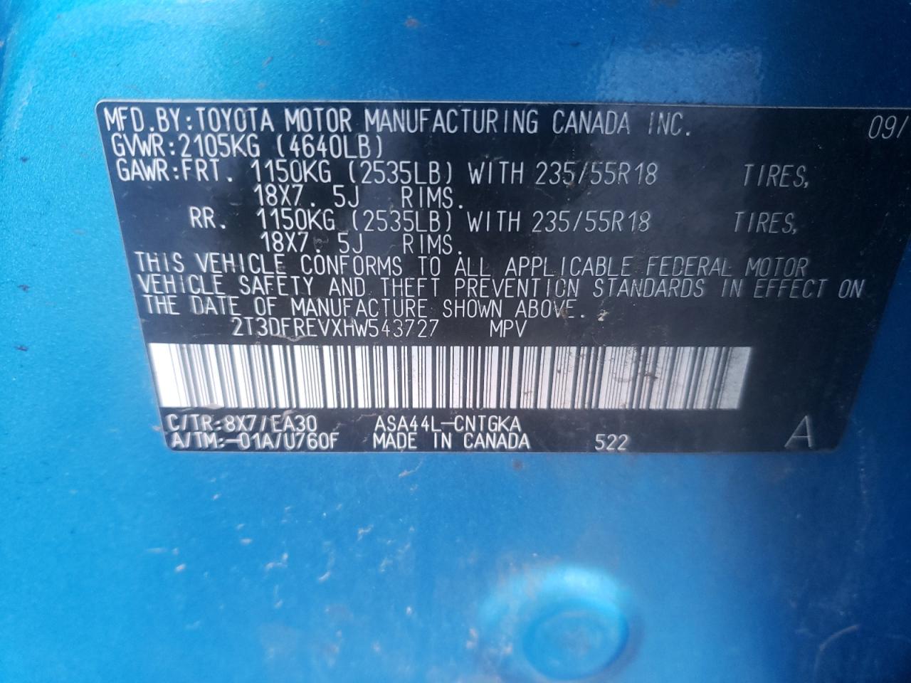 Photo 10 from auction – 2017 TOYOTA RAV4 LIMIT with VIN 2T3DFREVXHW543727