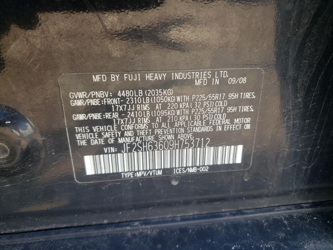 Photo 10 from auction – 2009 SUBARU FORESTER 2 with VIN JF2SH63609H753712