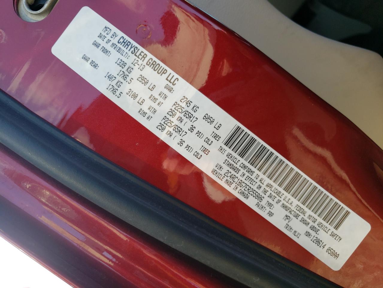 Photo 10 from auction – 2014 CHRYSLER TOWN & COU with VIN 2C4RC1BG7ER255806