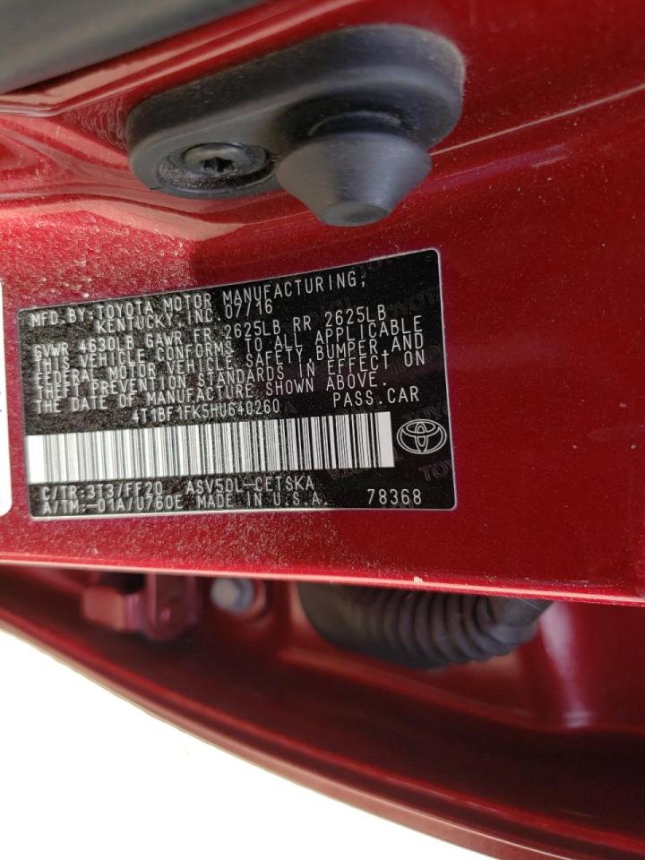 Photo 10 from auction – 2017 TOYOTA CAMRY LE with VIN 4T1BF1FK5HU640260