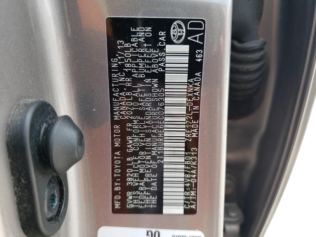 Photo 10 from auction – 2014 TOYOTA COROLLA L with VIN 2T1BURHE6EC076305