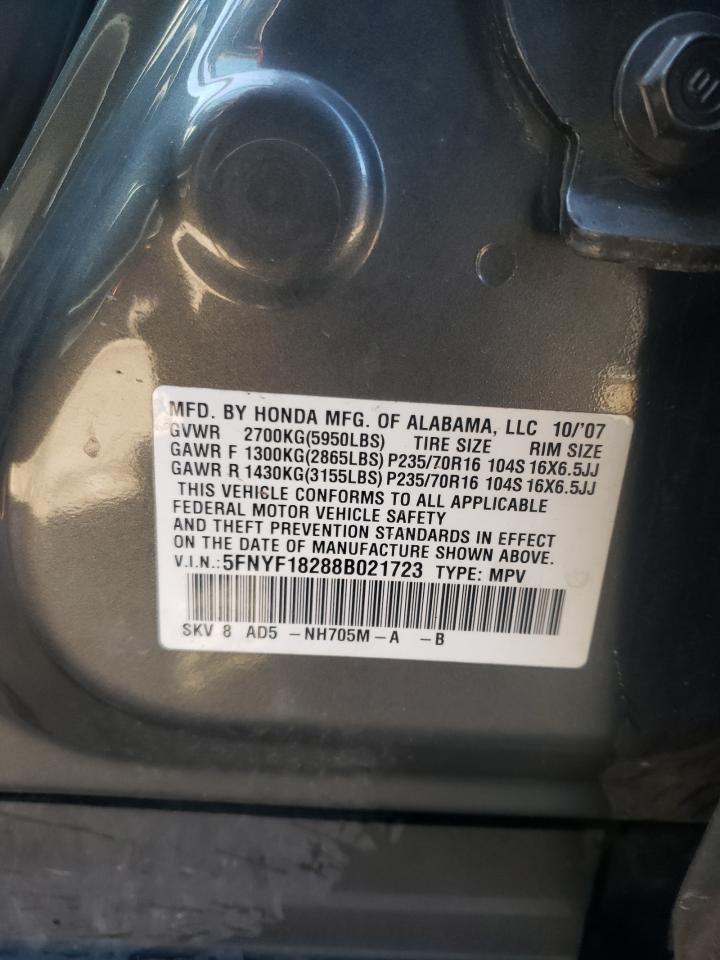 Photo 10 from auction – 2008 HONDA PILOT VP with VIN 5FNYF18288B021723
