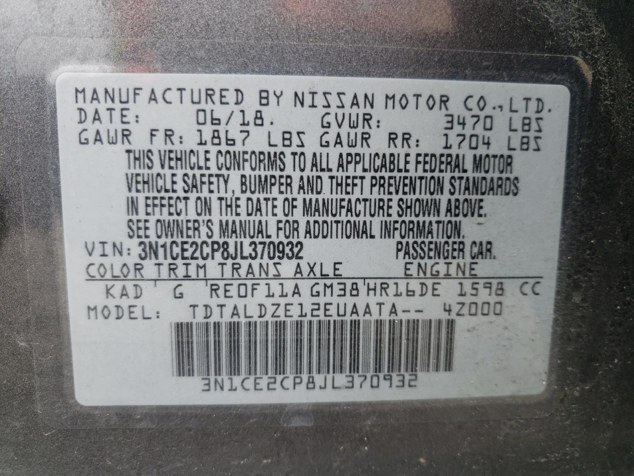 Photo 10 from auction – 2018 NISSAN VERSA NOTE with VIN 3N1CE2CP8JL370932