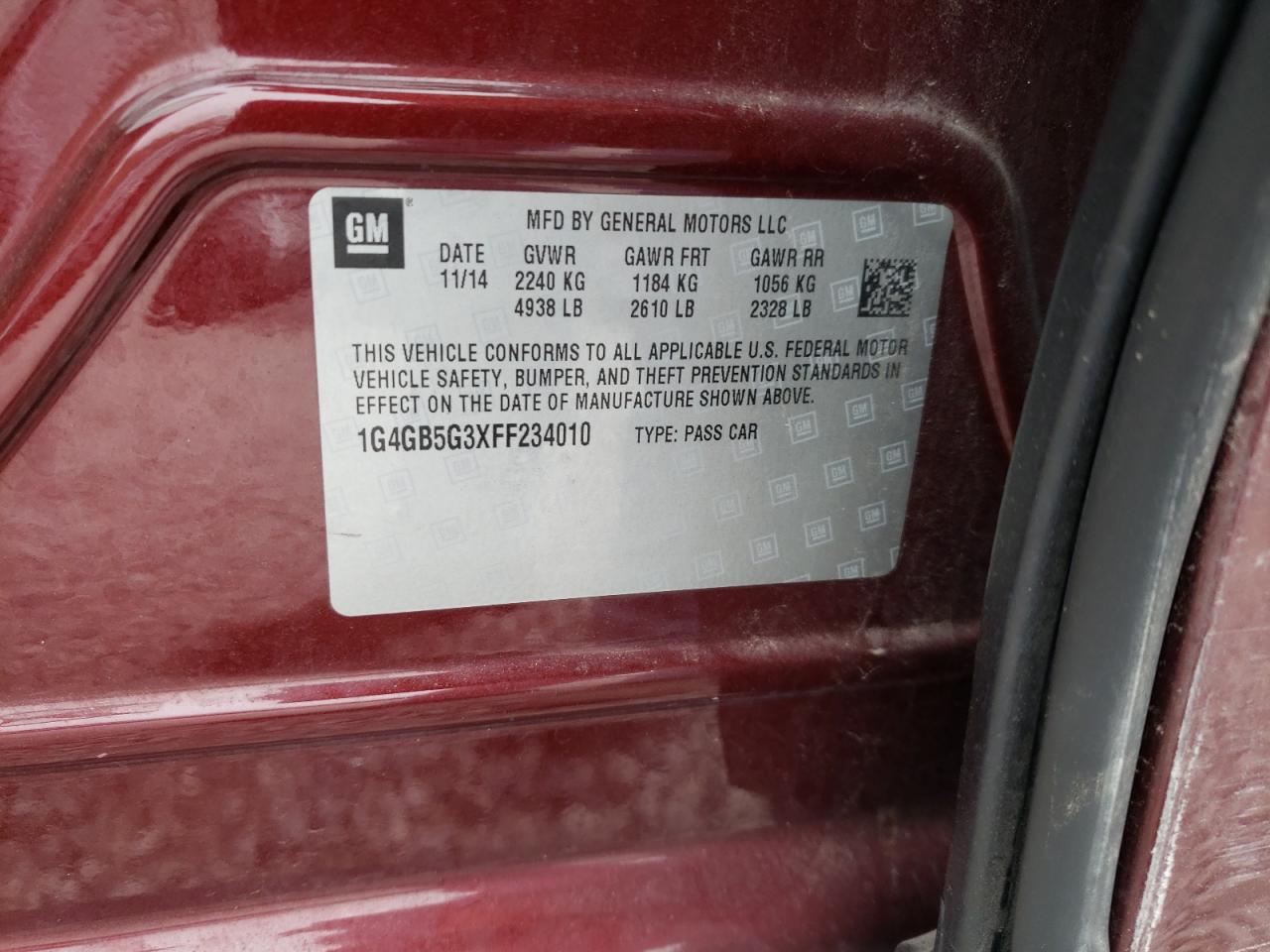 Photo 10 from auction – 2015 BUICK LACROSSE with VIN 1G4GB5G3XFF234010