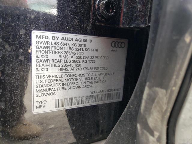 Photo 10 from auction – 2019 AUDI Q7 PREMIUM with VIN WA1LAAF72KD047637
