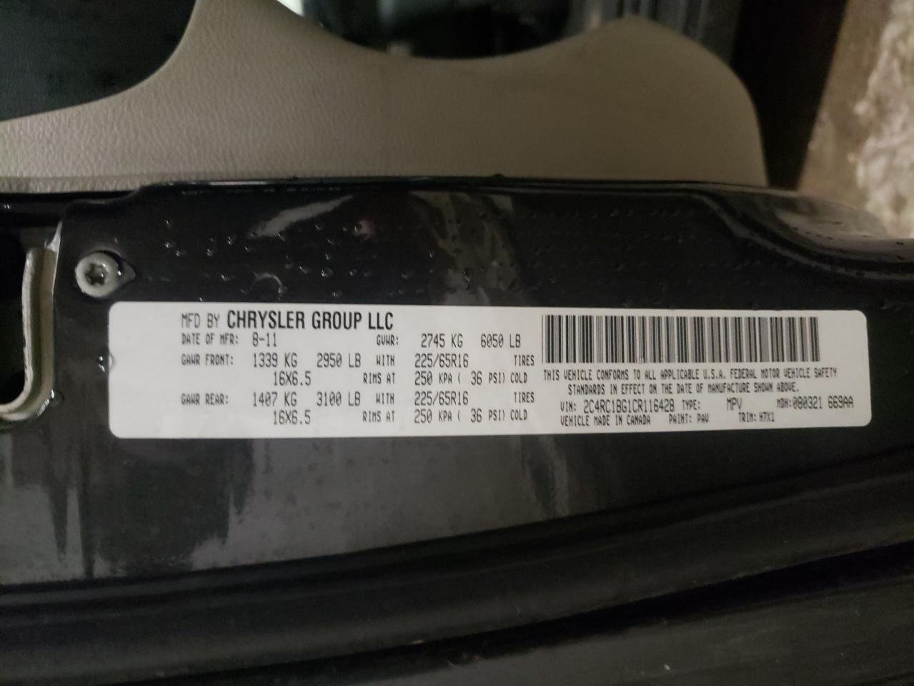 Photo 10 from auction – 2012 CHRYSLER TOWN & COU with VIN 2C4RC1BG1CR116428