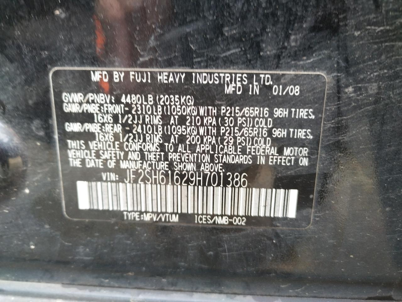 Zdjęcie 10 z aukcji – 2009 SUBARU FORESTER 2 z VIN JF2SH61629H701386