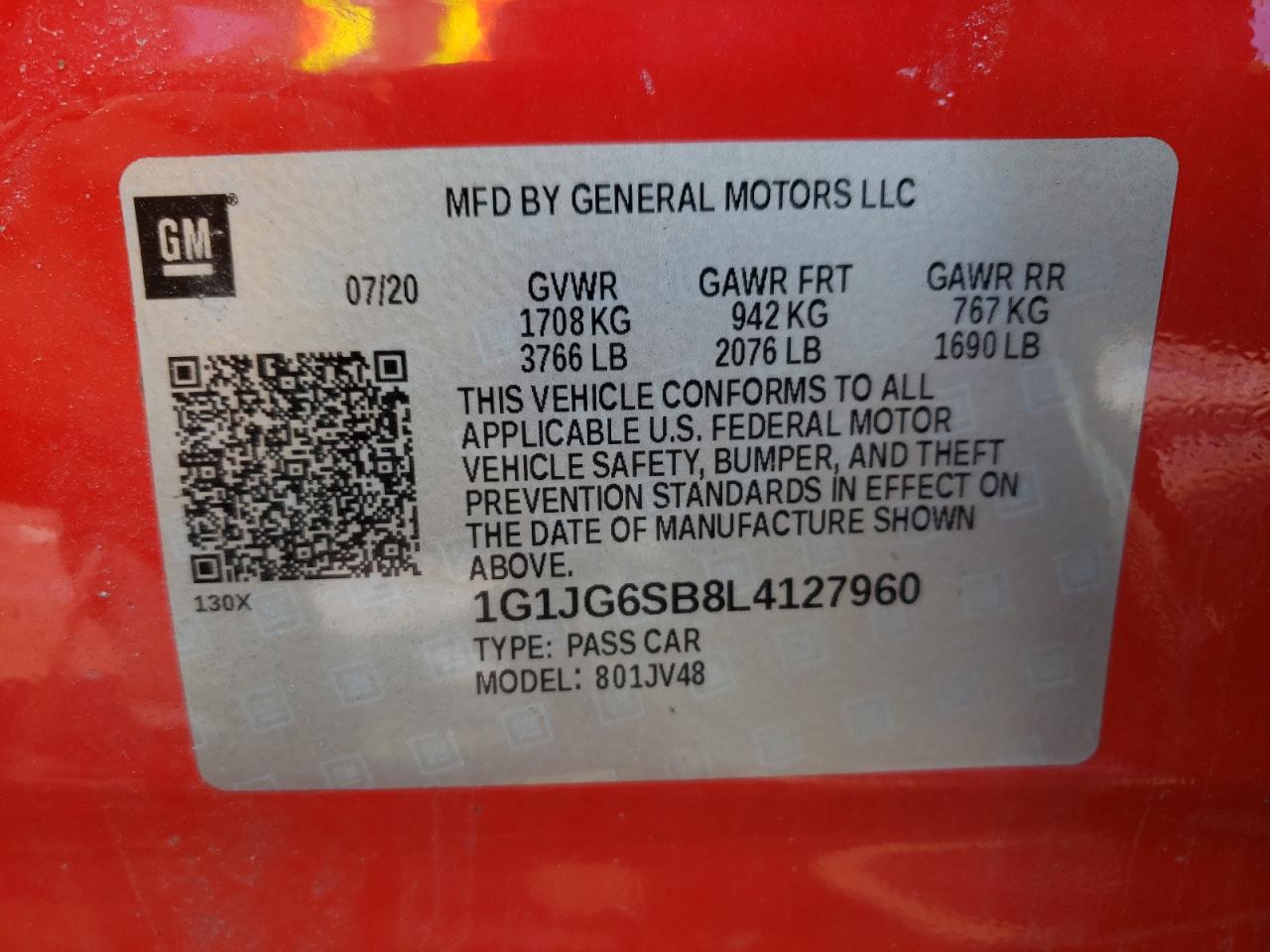 Photo 10 from auction – 2020 CHEVROLET SONIC with VIN 1G1JG6SB8L4127960