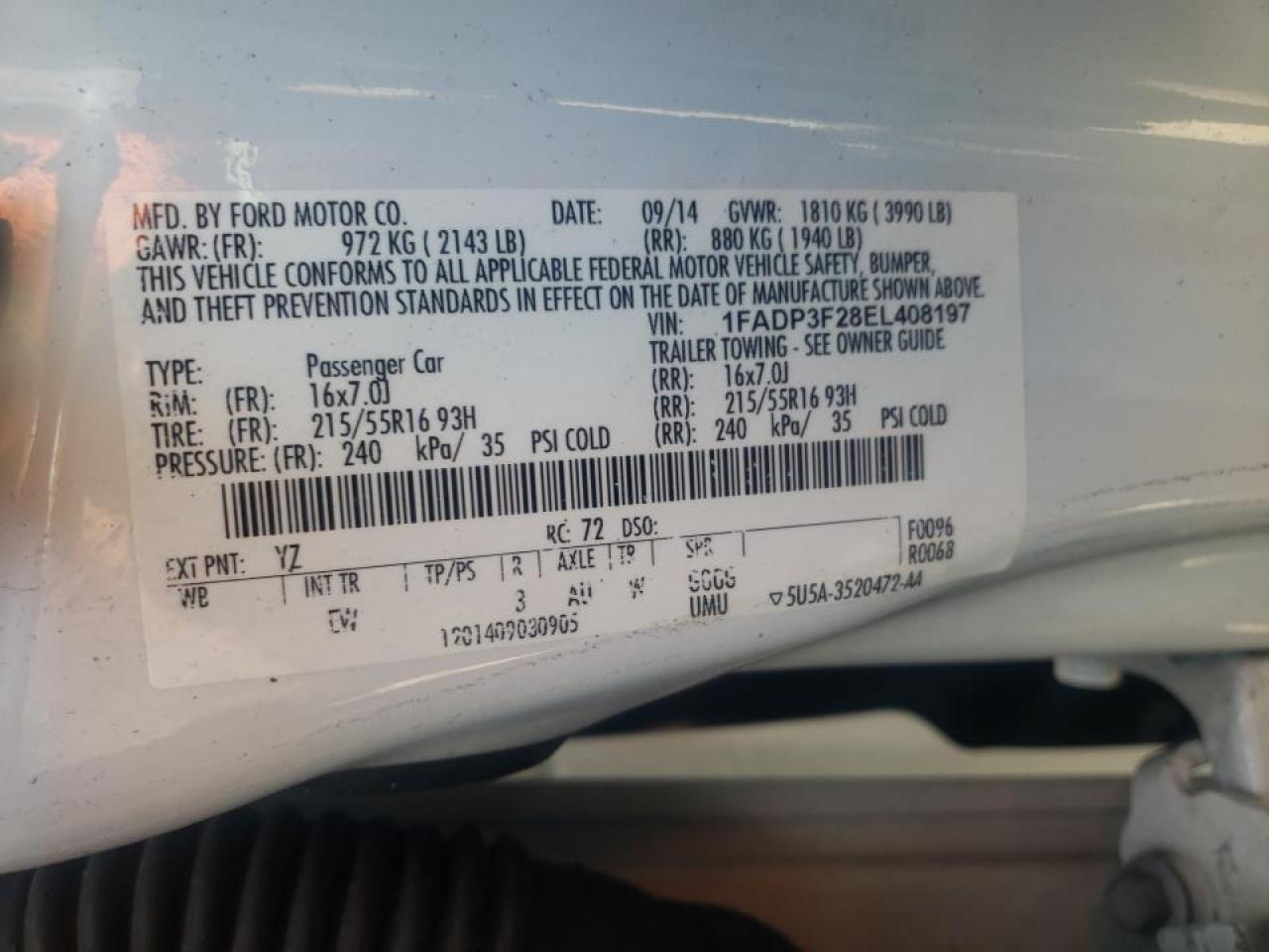 Photo 10 from auction – 2014 FORD FOCUS SE with VIN 1FADP3F28EL408197