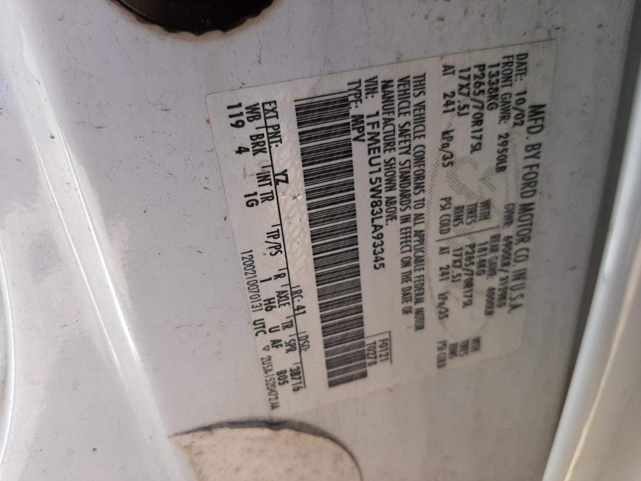 Zdjęcie 10 z aukcji – 2003 FORD EXPEDITION z VIN 1FMEU15W83LA93345