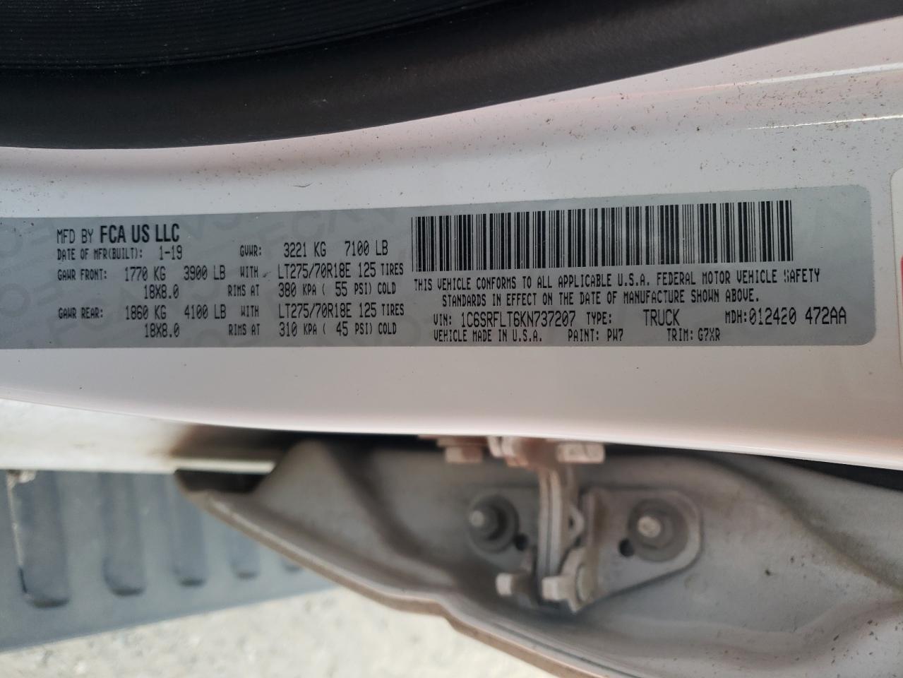 Photo 10 from auction – 2019 RAM 1500 REBEL with VIN 1C6SRFLT6KN737207