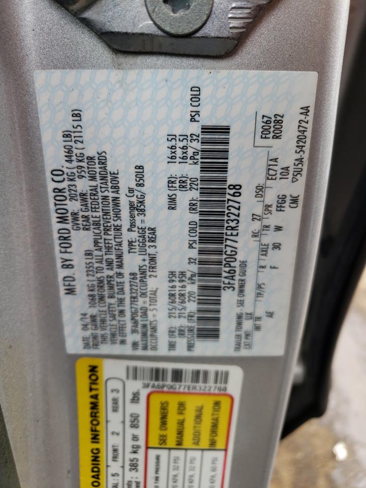Photo 10 from auction – 2014 FORD FUSION S with VIN 3FA6P0G77ER322768