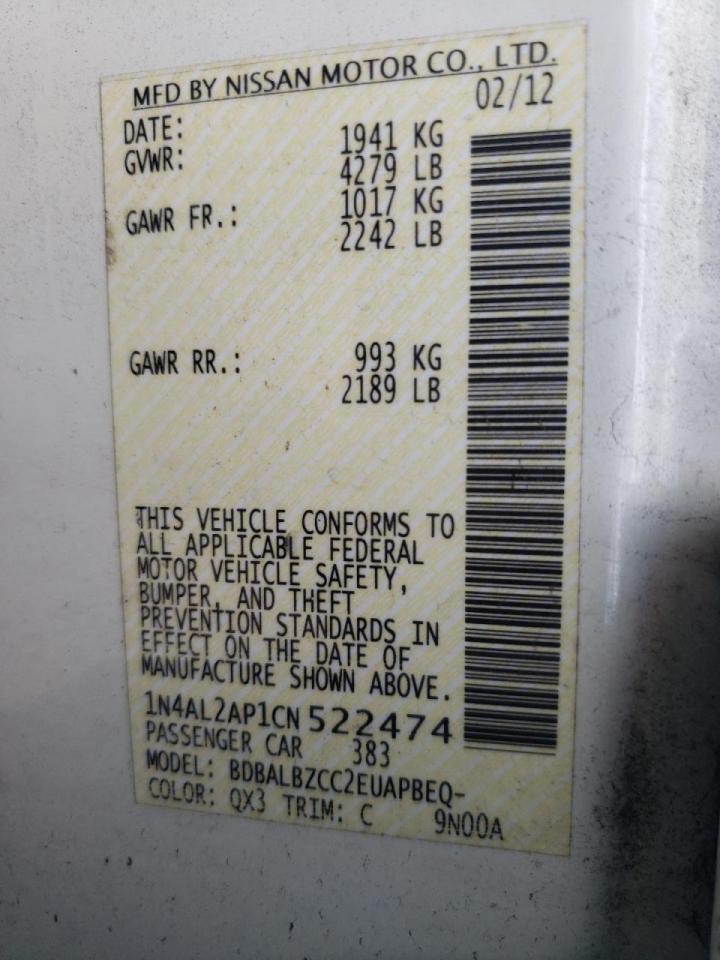 Photo 10 from auction – 2012 NISSAN ALTIMA BAS with VIN 1N4AL2AP1CN522474