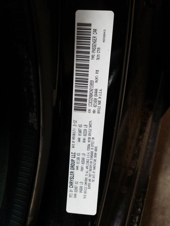 Photo 10 from auction – 2012 DODGE AVENGER SE with VIN 1C3CDZAB0CN215959
