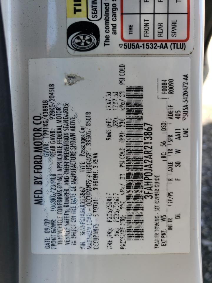 Photo 10 from auction – 2010 FORD FUSION SEL with VIN 3FAHP0JA2AR213867