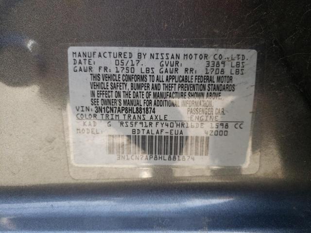 Photo 10 from auction – 2017 NISSAN VERSA S with VIN 3N1CN7AP8HL881874
