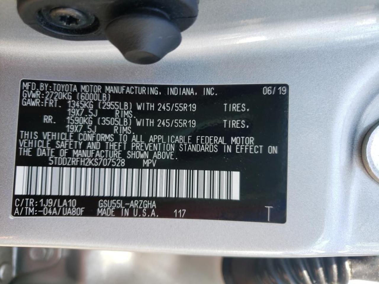 Photo 10 from auction – 2019 TOYOTA HIGHLANDER with VIN 5TDDZRFH2KS707528