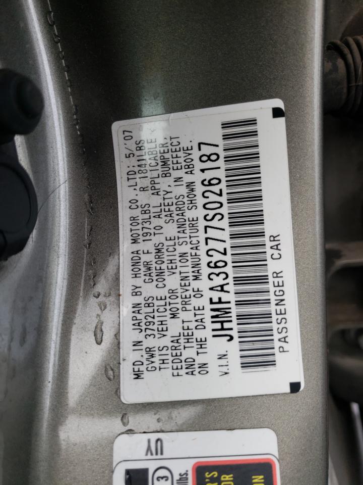 Photo 10 from auction – 2007 HONDA CIVIC HYBR with VIN JHMFA36277S026187