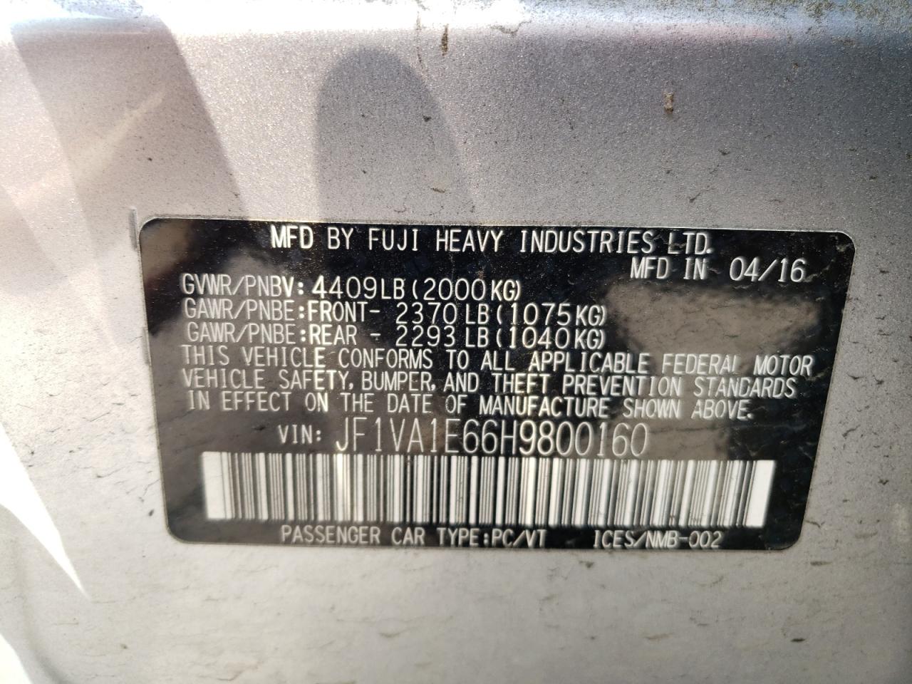 Photo 10 from auction – 2017 SUBARU WRX PREMIU with VIN JF1VA1E66H9800160
